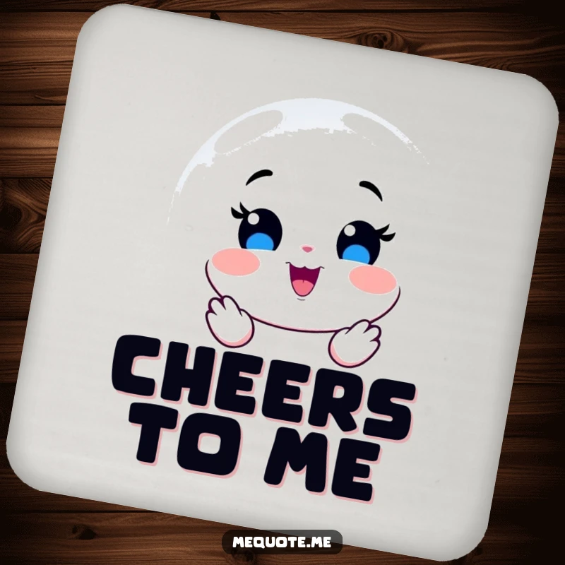 Funny Drink Coaster with a smiling mirror character reflecting pure joy, protecting surfaces with style.
