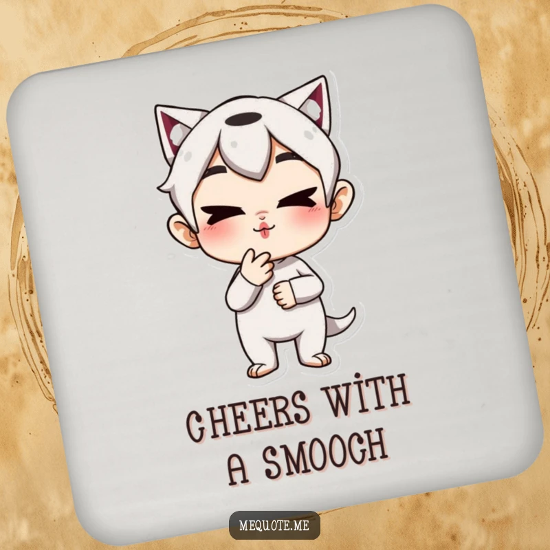 Funny Coaster: A mischievous character blowing a kiss, bringing playful charm and surface protection, a charming funny gift.
