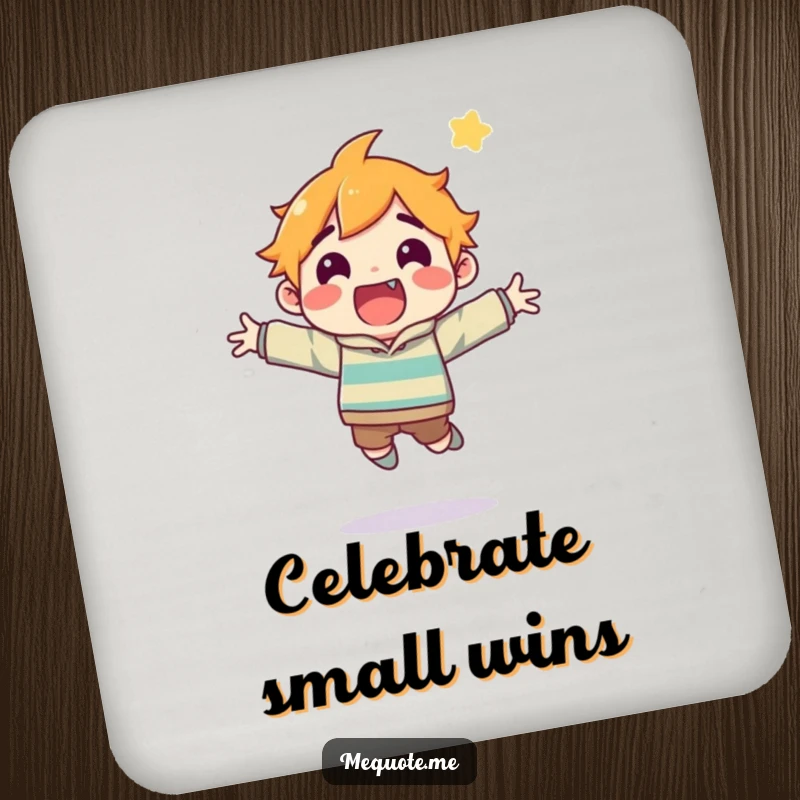 Funny drink coasters showcasing a happy character in mid-jump, adding a playful and energetic vibe to any tabletop.