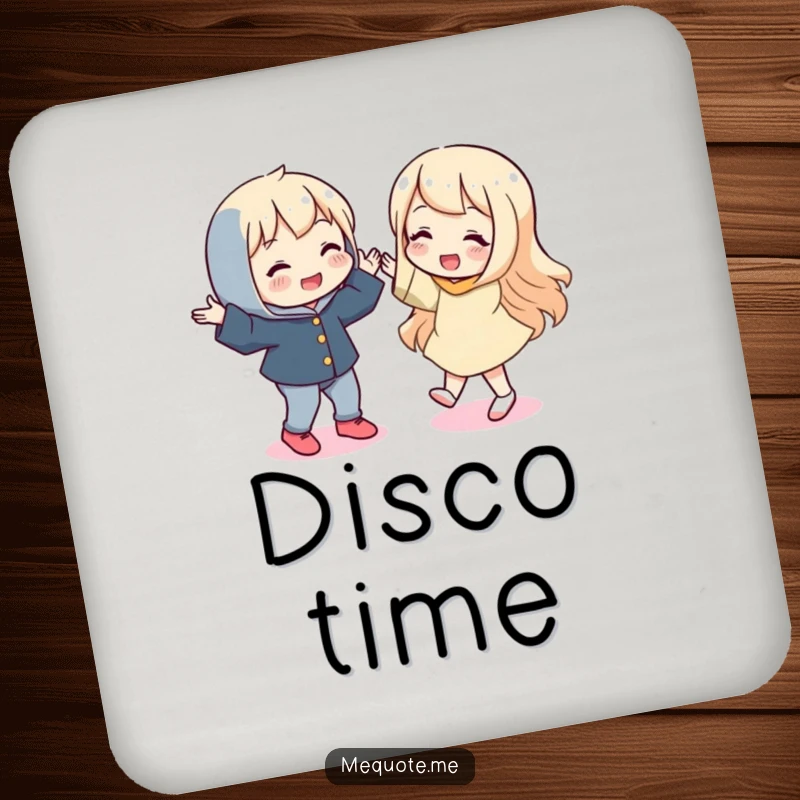 Funny drink coaster featuring a playful character dancing with its mirror reflection, bringing humorous groove to any table.
