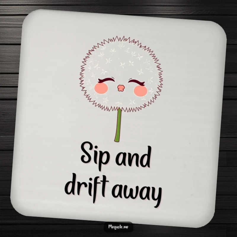 Funny Dandelion Coaster featuring a cute puff character blowing kisses, adding whimsical charm and surface protection.