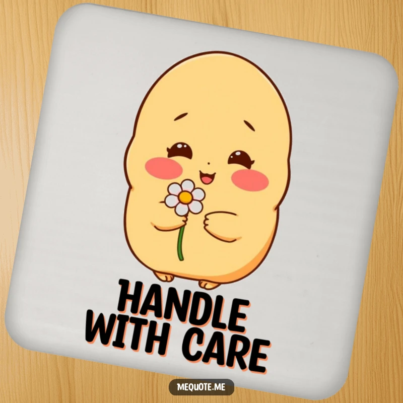 Funny drink coasters: A shy potato character blushing while holding a flower, adding sweet charm to your surfaces.