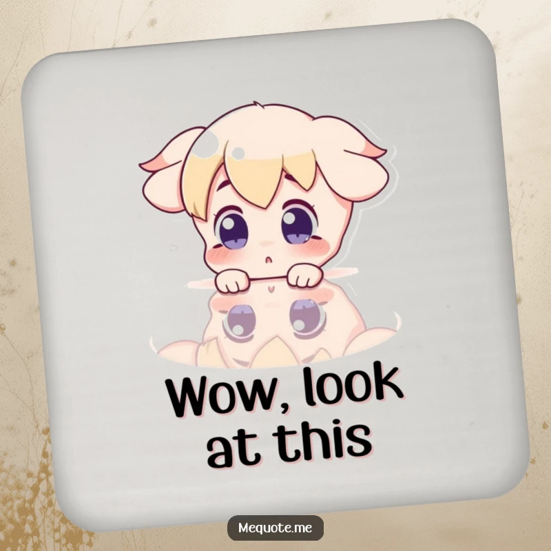 Funny Drink Coaster showing a surprised character gazing at its reflection in a shiny surface, perfect for any table.