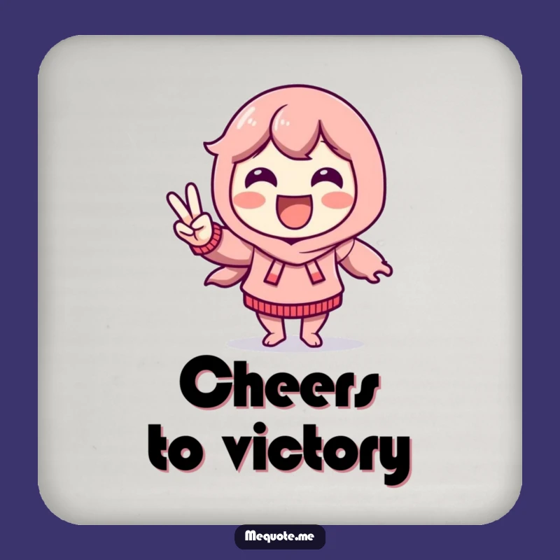 Funny Victory Dance Coaster: Delighted Character Peace Sign, Tabletop Joy
