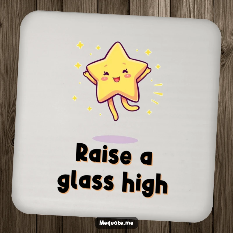 Funny Star Coaster featuring a sparkling star character cartwheeling, bringing cosmic humor and surface protection.