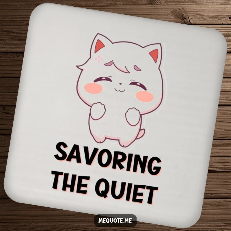 Funny Drink Coaster featuring a character radiating pure self-satisfaction with closed eyes, perfect for serene settings.