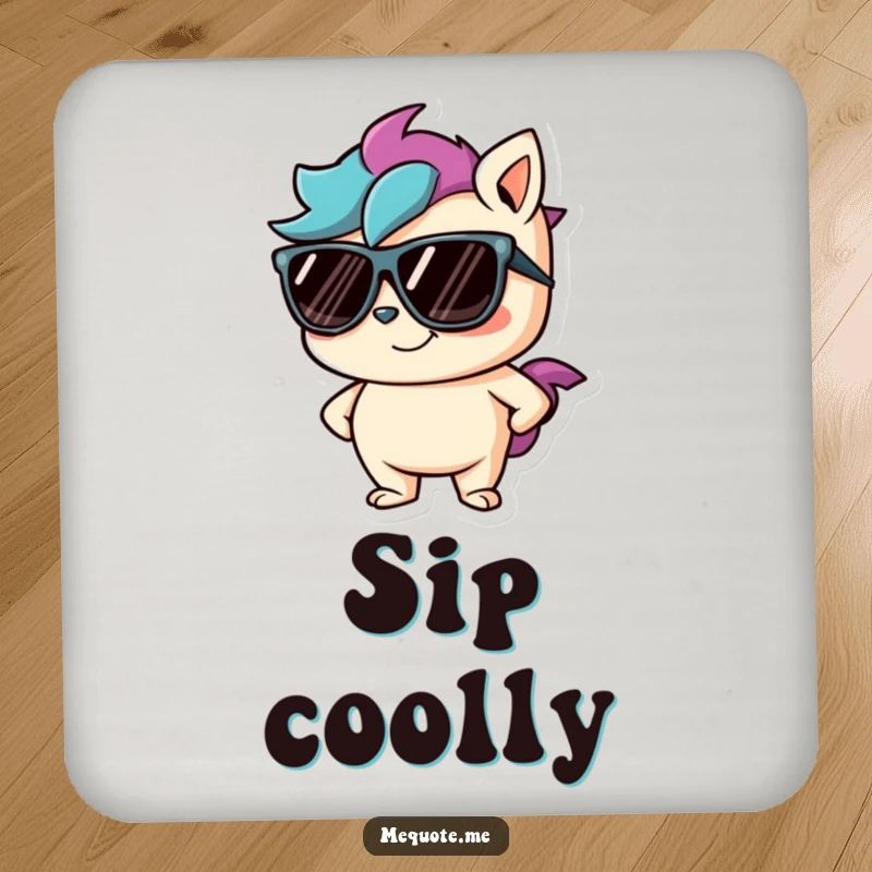 Funny drink coaster showcasing a mischievous character wearing cool sunglasses and a confident smirk, perfect for any drink.