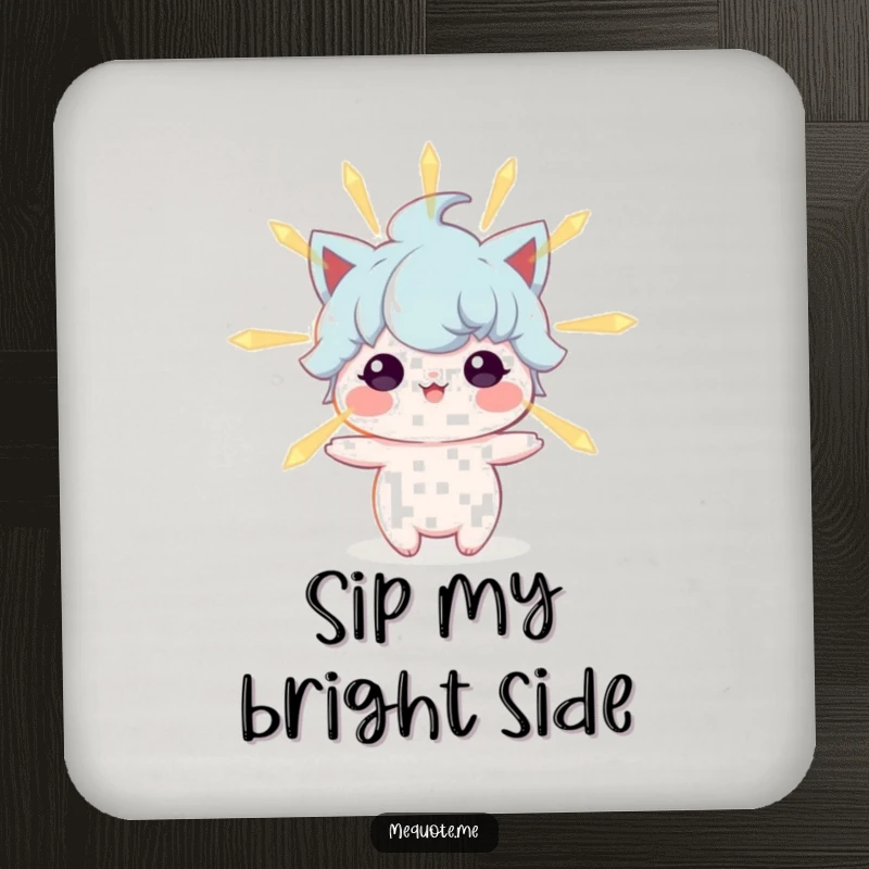 Funny drink coasters showcasing a character emitting a subtle, positive glow, adding a touch of warm energy to any surface.