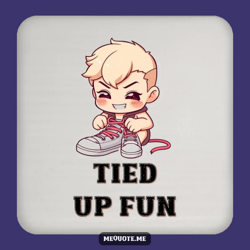 Funny Determined Shoelace Drink Coaster: Protect Surfaces with this Hilarious Grinning Character