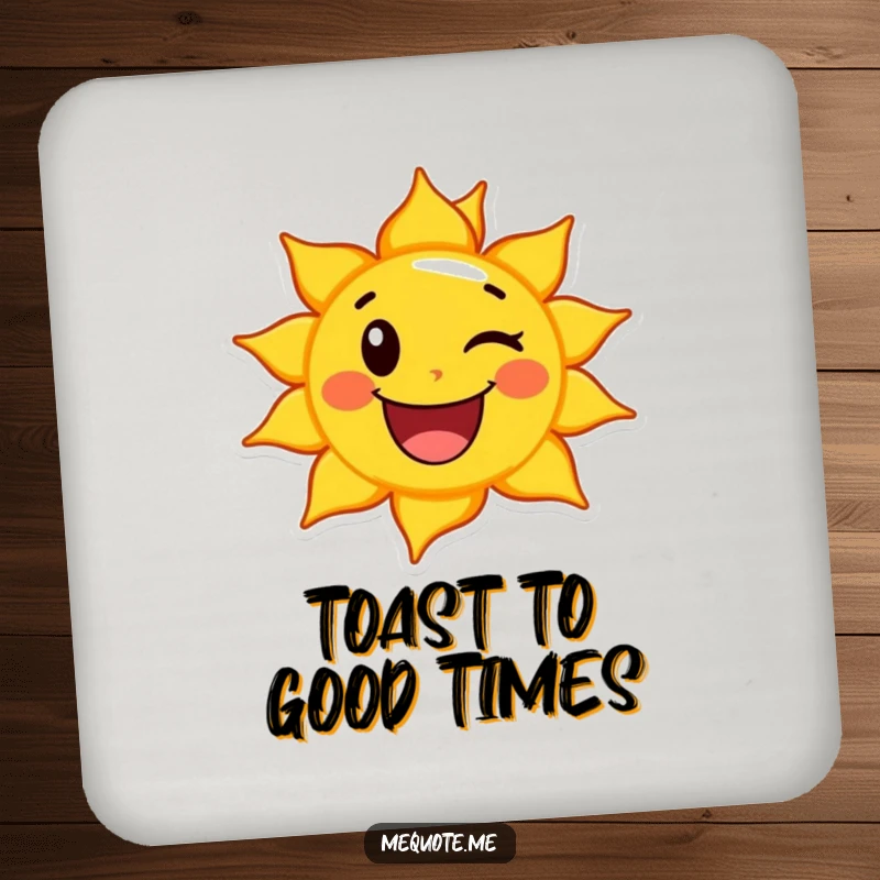 Funny Sun Coaster featuring a happy sun character giving a cheerful wink, bringing sunny charm and surface protection.