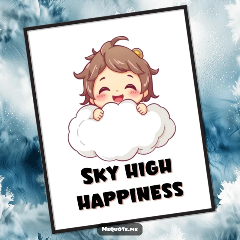 Funny Poster: A smiling character in a joyful embrace with a large, fluffy cloud, capturing the essence of happy dreams.