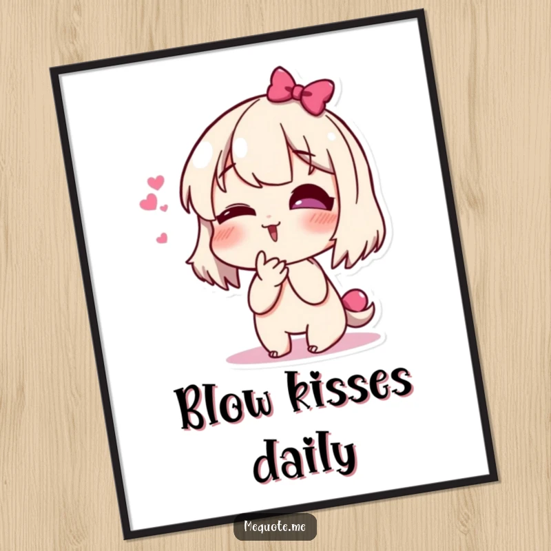 Funny poster print of a delightful, giggling character sending a playful kiss, designed to evoke smiles and lightheartedness.