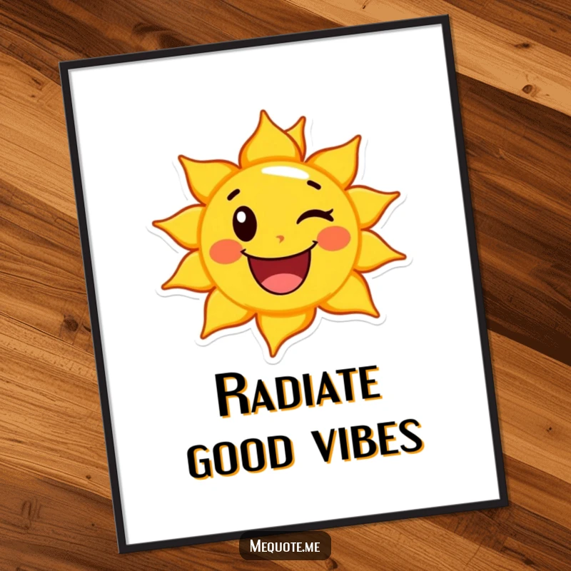 Funny Sun Poster showcasing a happy sun character giving a cheerful wink, bringing radiant humor and warmth to decor.