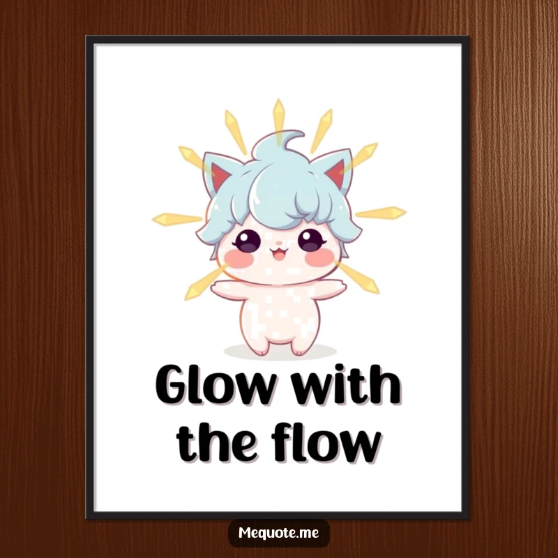 Funny poster art illustrating a character radiating a gentle, captivating glow, signifying the presence of positive energy and good vibes.