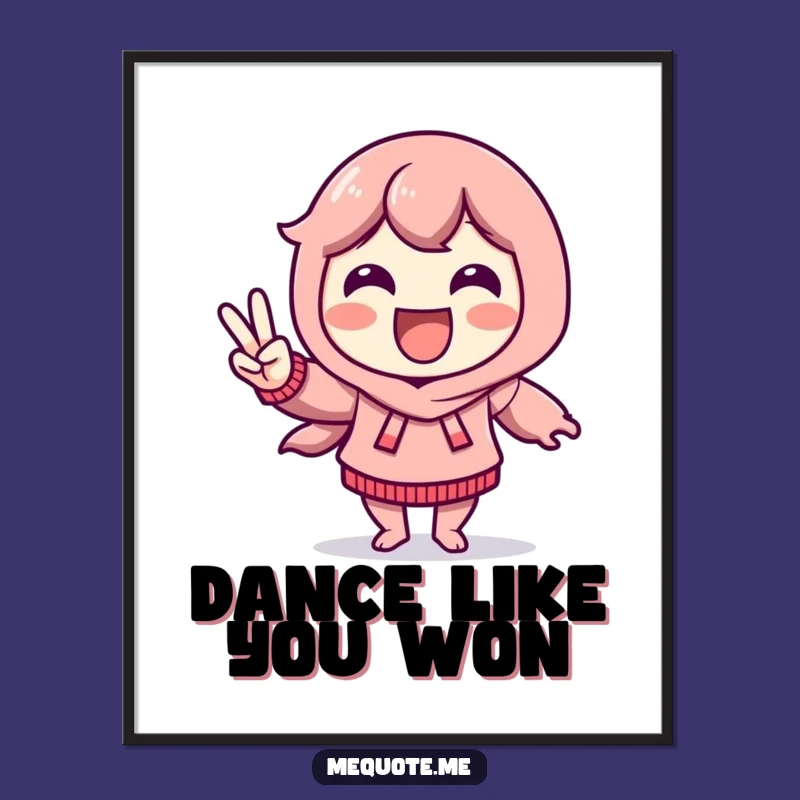 Funny Victory Dance Poster: Delighted Character Peace Sign, Joyful Art