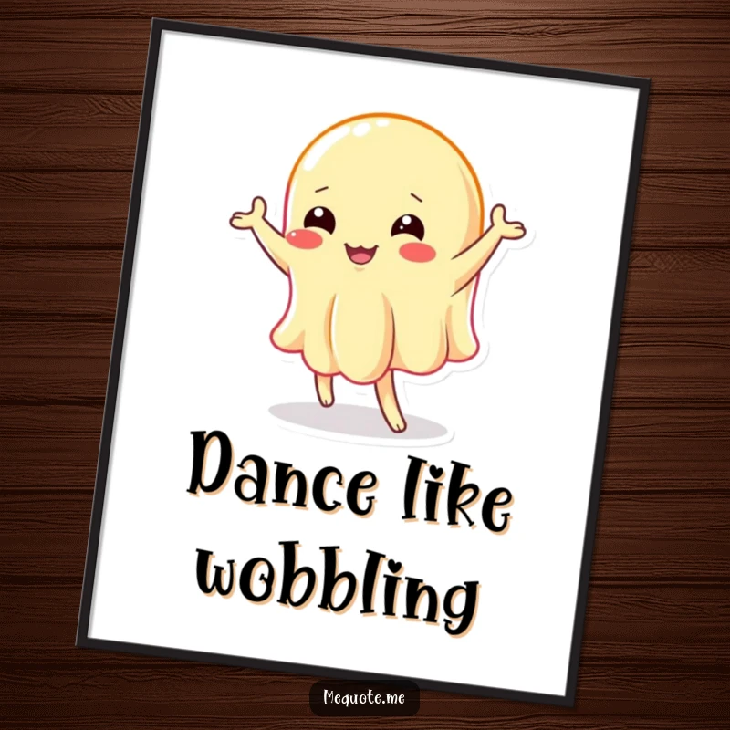 Funny poster: A wobbly jelly character in the midst of a hilarious and energetic silly dance.