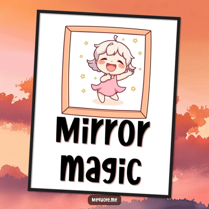 Funny Poster of a character laughing heartily while dancing playfully and looking at its reflection in a mirror.