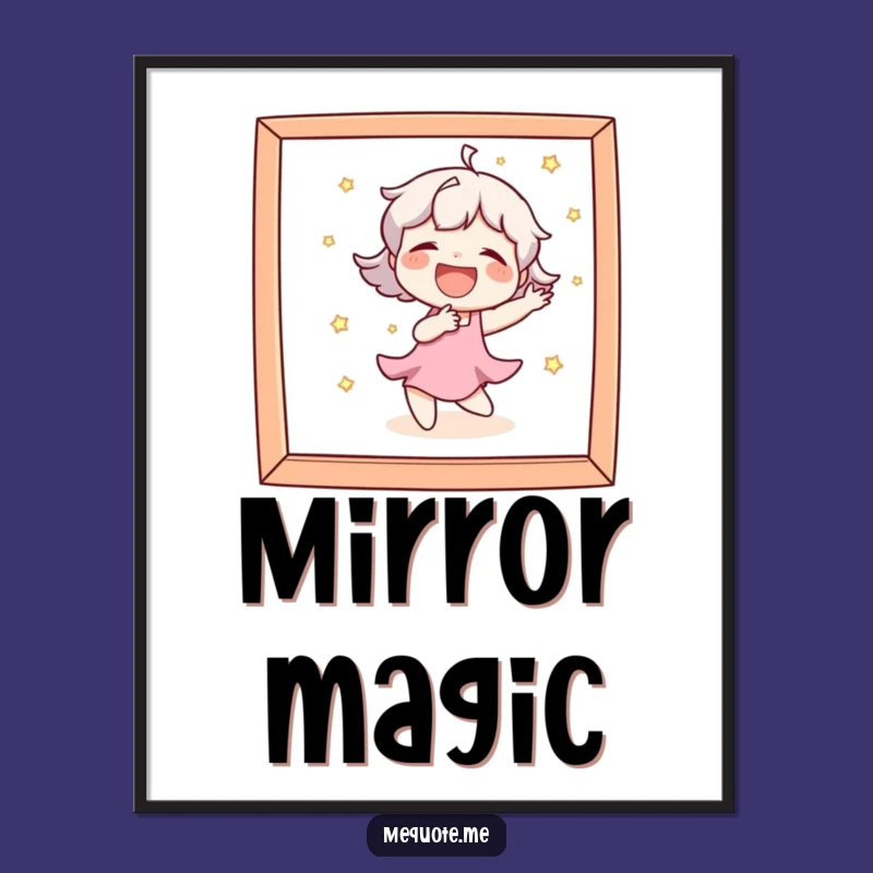 Funny Wall Art Poster: Character Laughs Dancing in Mirror, Joyful Decor