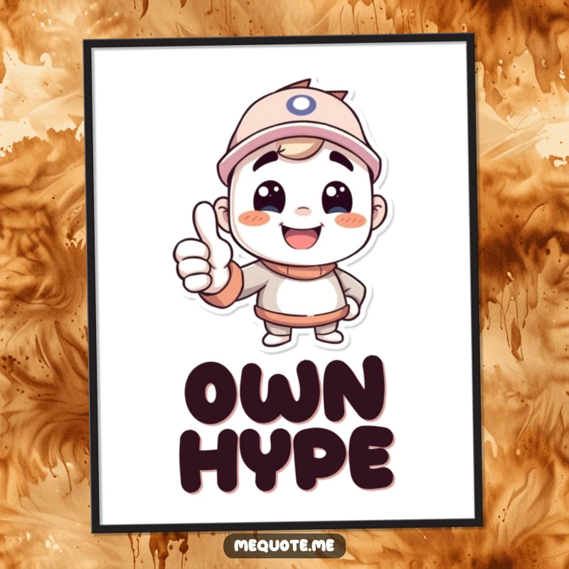 Funny poster depicting a happy character giving a strong thumbs up to its exact reflection, embodying self-confidence.