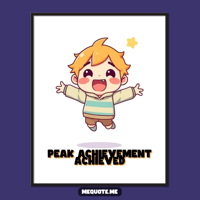 Funny Poster: Excited Character's Victory Jump, Inspire Joyful Moments at Home!