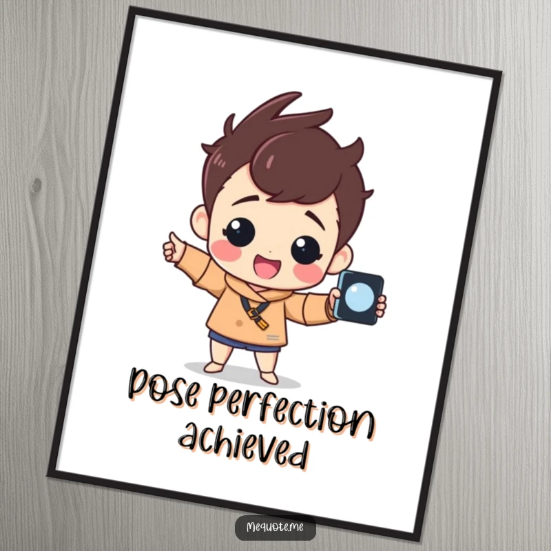 Funny Poster print of a cheerful character striking a proud pose with a selfie stick, adding a touch of humor to any room.