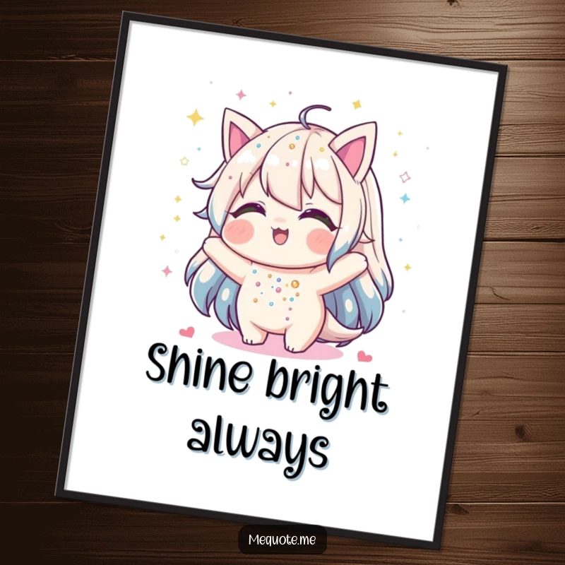 Funny poster print capturing a character joyfully showering itself in a dazzling display of shimmering glitter.