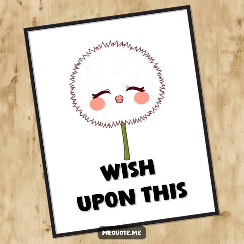 Funny Dandelion Poster showcasing a cute puff character blowing kisses, bringing whimsical charm and lighthearted humor to decor.