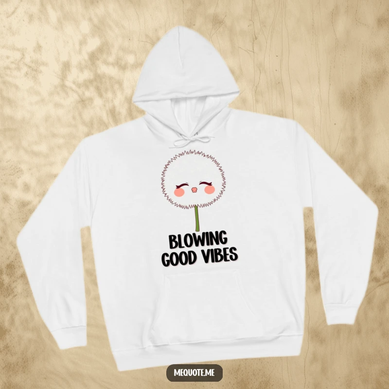Funny Dandelion Hoodie featuring a cute puff character blowing kisses, perfect for cozying up with whimsical charm.