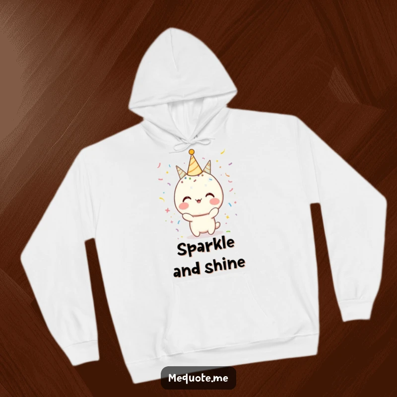 Funny Hoodie depicting a character amidst a shower of colorful confetti and sparkling elements, celebrating good times.