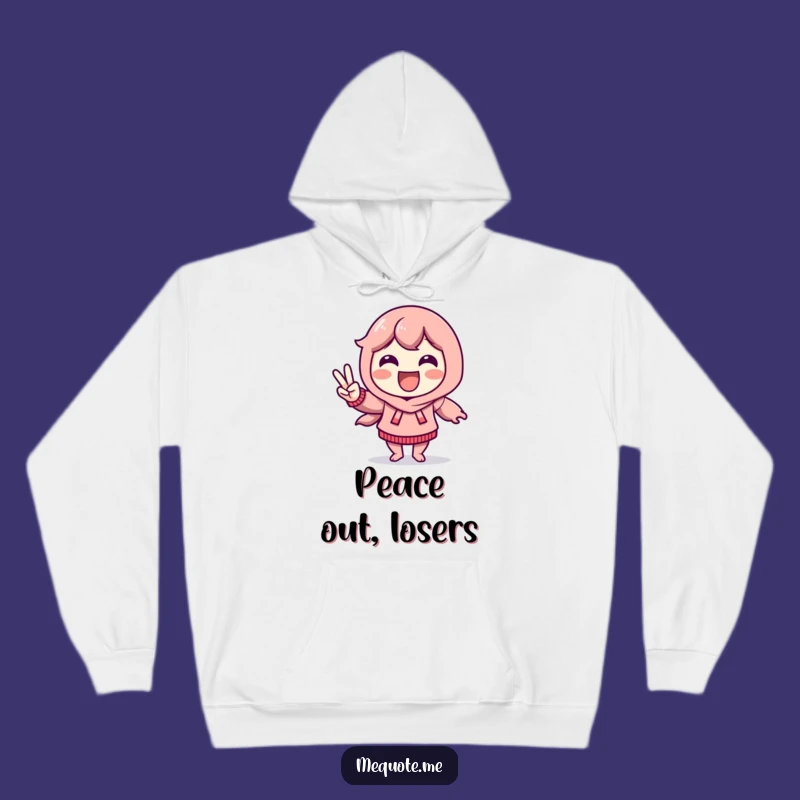 Funny Victory Dance Hoodie: Delighted Character Peace Sign, Cozy & Fun