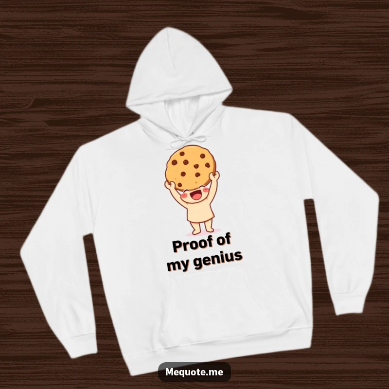 Funny Hoodie featuring a happy character triumphantly holding a freshly baked cookie, celebrating culinary success with warmth.