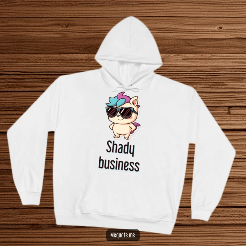 Funny hoodie showcasing a mischievous character in sunglasses, complete with a confident smirk and an aura of cool.