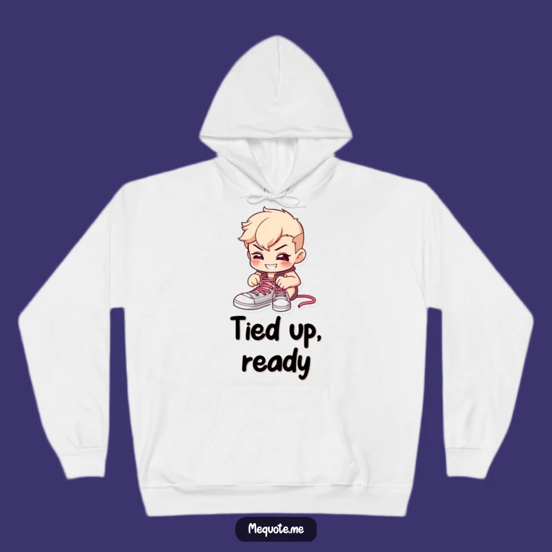 Funny Determined Shoelace Hoodie: Cozy Up with Focus and this Hilarious Grinning Character