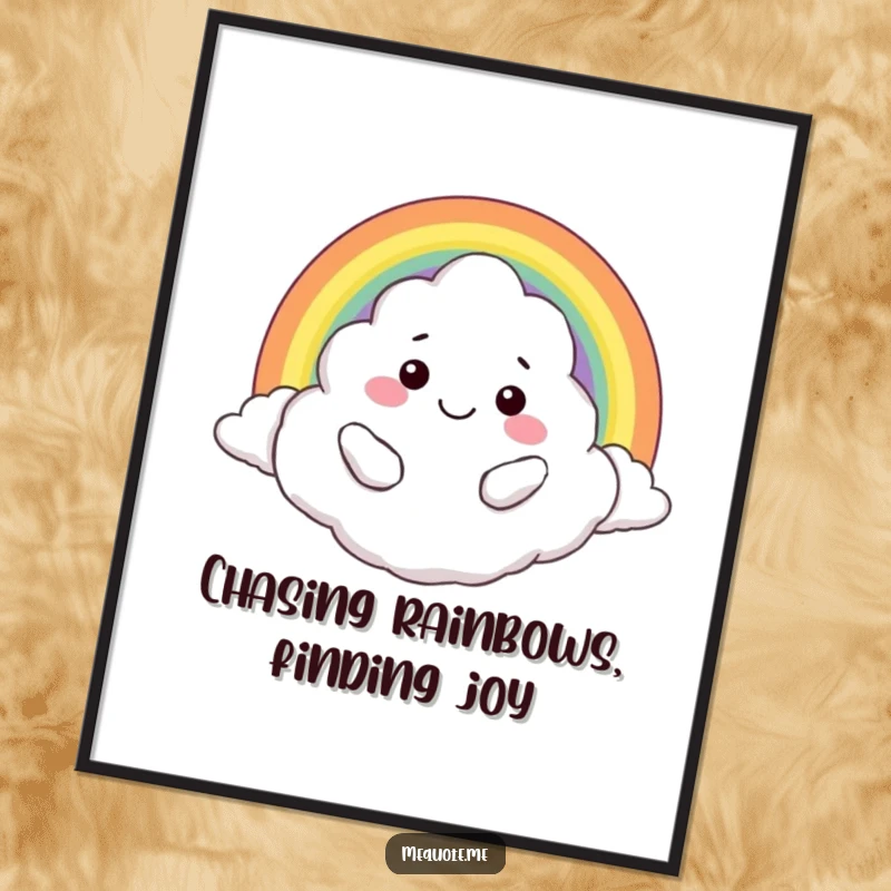Funny Free Printable Wall Art: A smiling cloud character happily hugging a colorful rainbow, bringing joy.