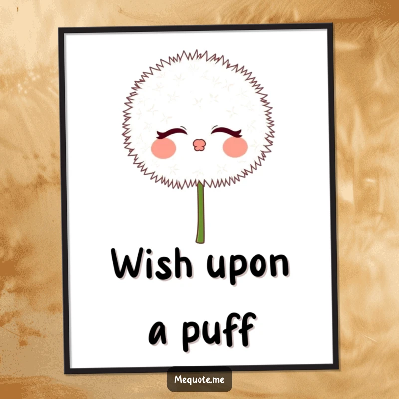 Free printable dandelion wall art, a cute puff character adorably blowing soft, gentle kisses.