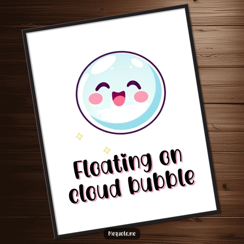 Funny Free Printable Wall Art of a bubbly bubble icon character floating with infectious glee, bringing playful energy to any space.