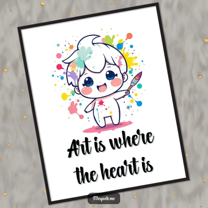 Funny Free Printable Wall Art of a delighted paintbrush character joyfully splattering a rainbow of colors, adding artistic flair.