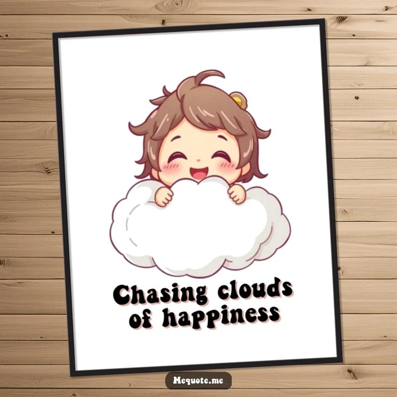 Funny Free Printable Wall Art: Character joyfully embracing a large, soft cloud.
