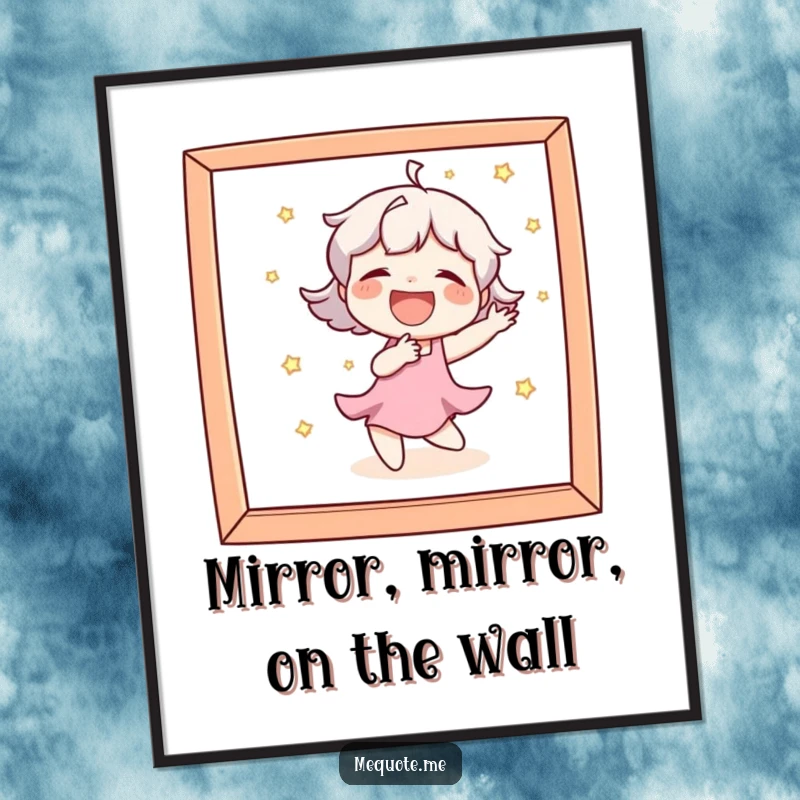 Funny Free Printable Wall Art: Character reveling in laughter while dancing playfully in a mirror, a dynamic piece.