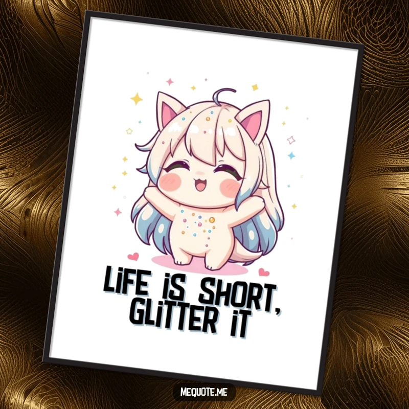 Funny Free Printable Wall Art of a playful character showering itself with glitter, bringing a festive sparkle.