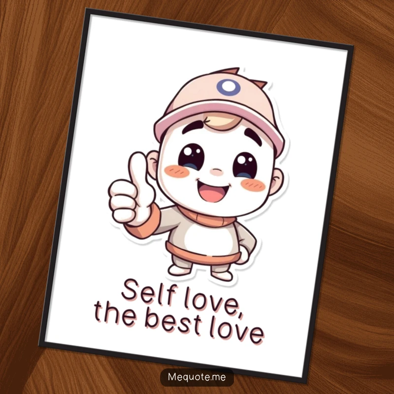 Funny Free Printable Wall Art: Happy character giving a strong, confident thumbs up to its own smiling reflection.