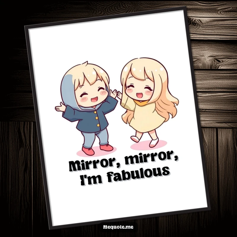 Funny Free Printable Wall Art: Playful character doing a silly, energetic dance in front of its mirror reflection.