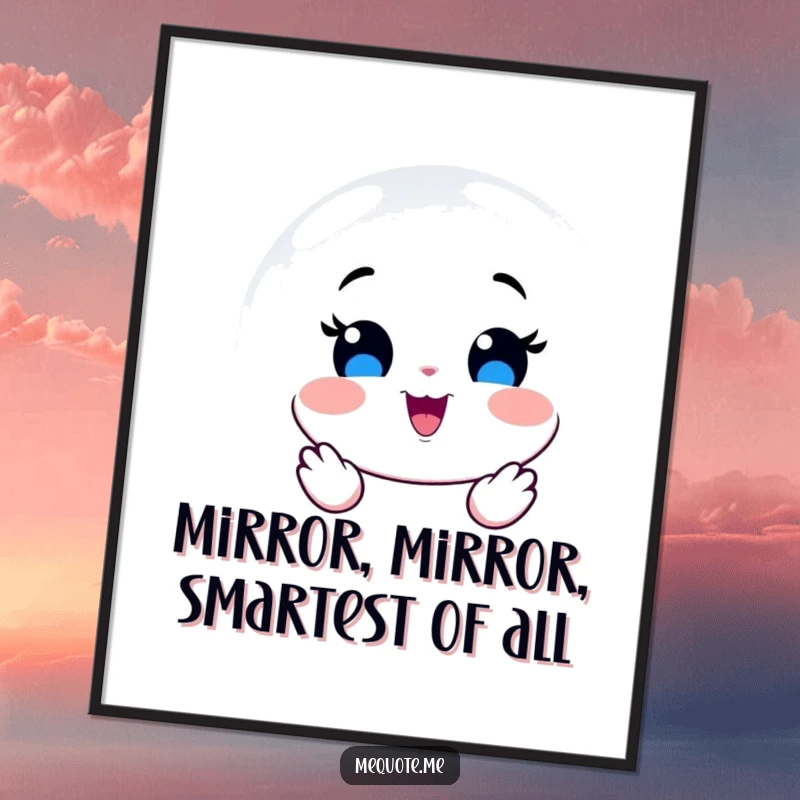 Funny Free Printable Wall Art: A smiling mirror character radiating pure joy and positive energy, perfect for any room.
