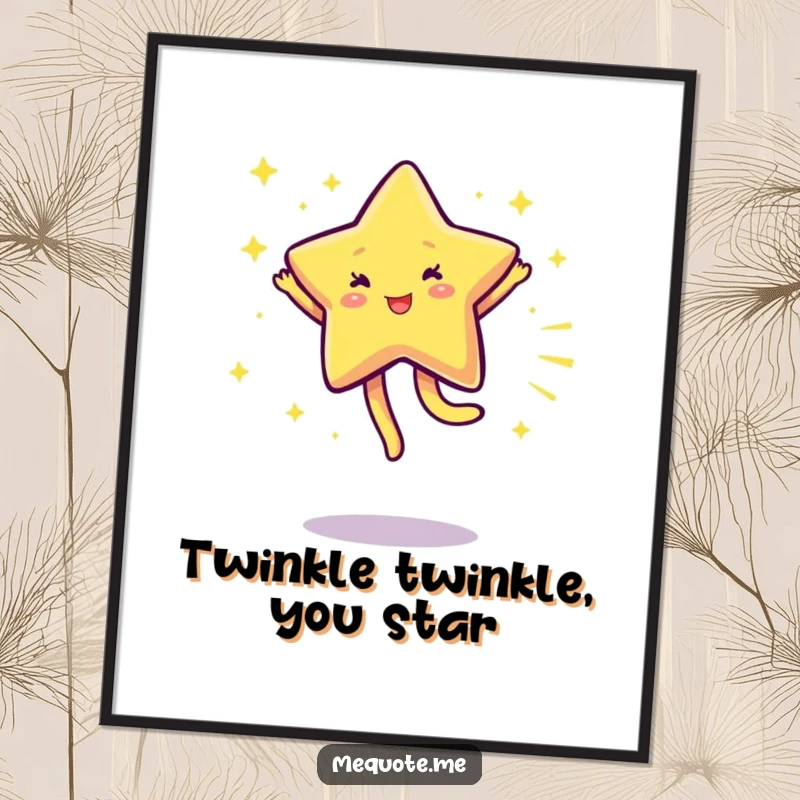 Free printable star wall art, a sparkling star character energetically cartwheeling with pure delight.