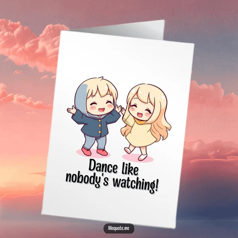 Funny Free Printable Birthday Card: Playful character doing a flamboyant silly dance, mirroring its reflection.