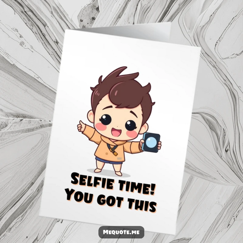 Funny Free Printable Birthday Card: Cheerful character proudly posing with a selfie stick, ready for a fantastic celebration.