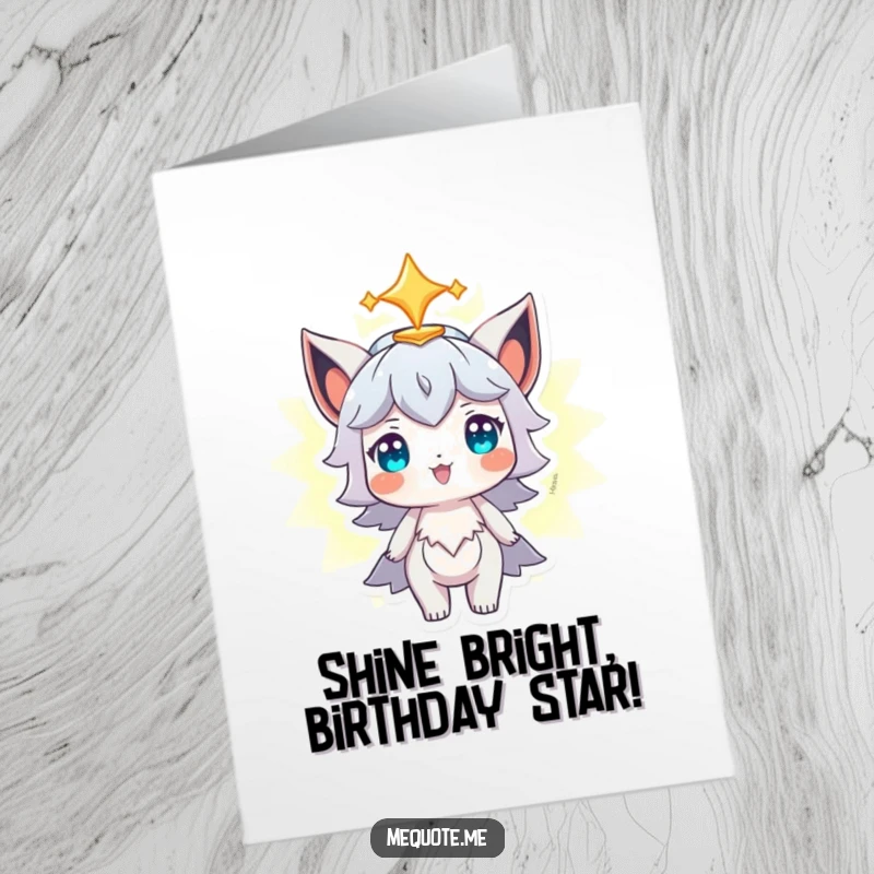 Funny Free Printable Birthday Card: Character looking proudly at its own brightly glowing aura, embracing positivity.