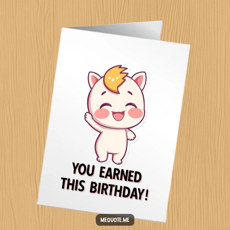 Funny Free Printable birthday card showing a character joyfully giving itself a well-earned pat on the back, celebrating achievement.