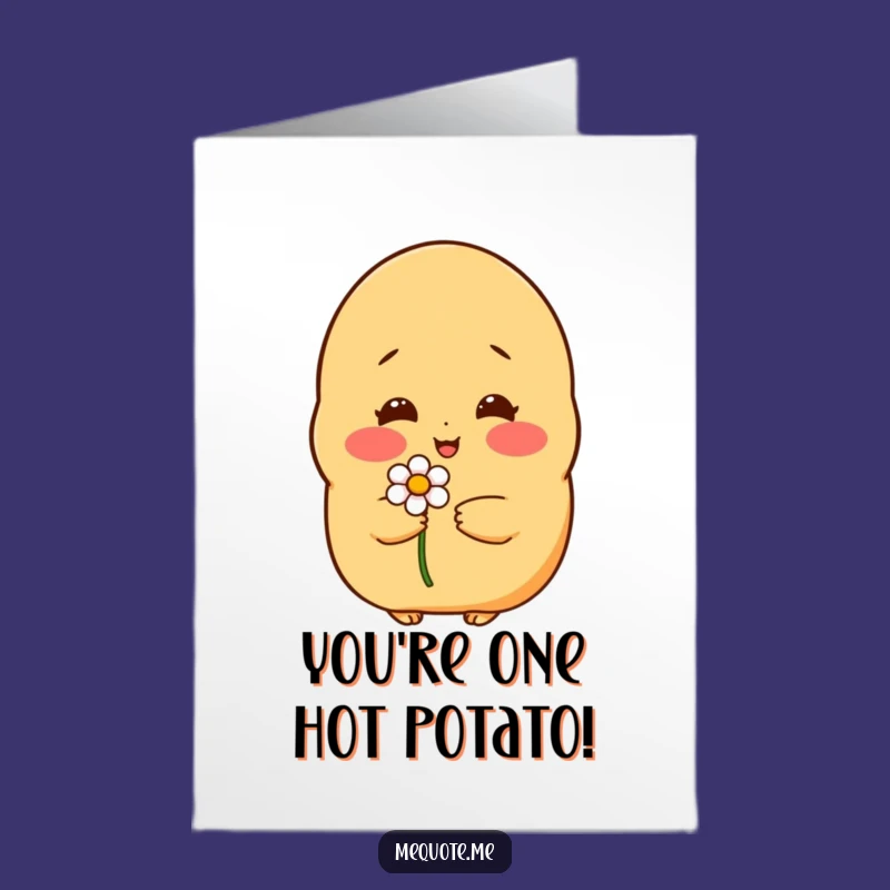 Free Printable Birthday Card: Shy Potato Holding Flower - Funny Downloadable Gift
