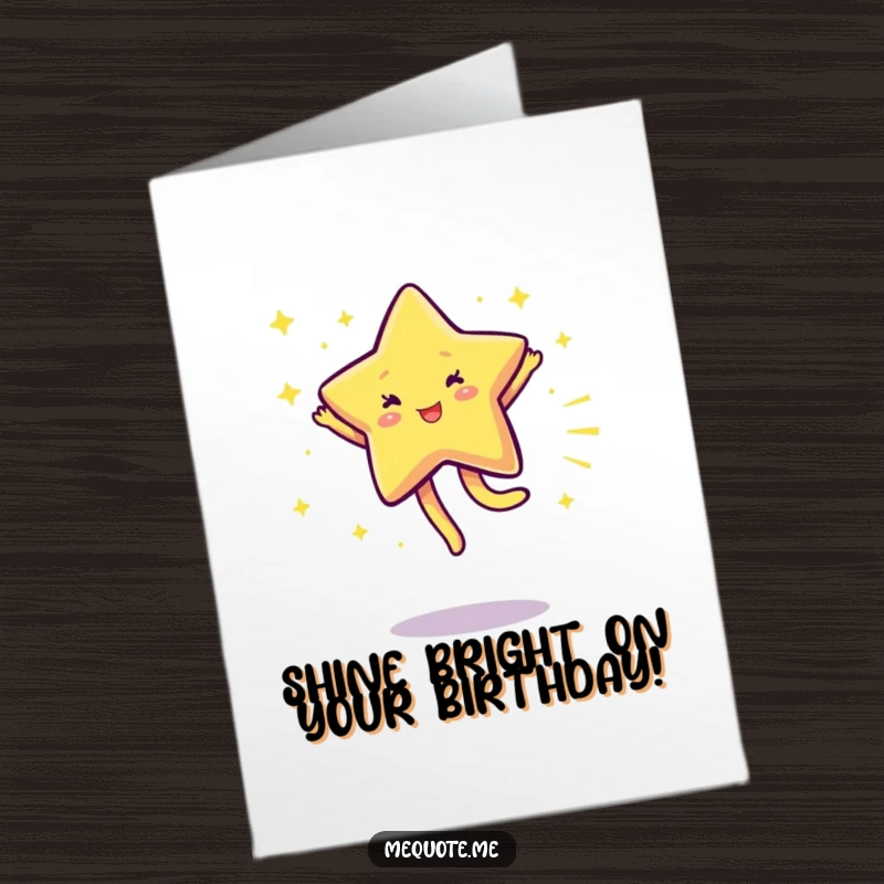 Free printable star birthday card, a sparkling star character performing a joyful, energetic cartwheel.